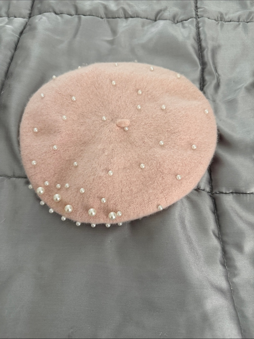 SHEIN Blush Pink Pearl-Stud Wool Beret
